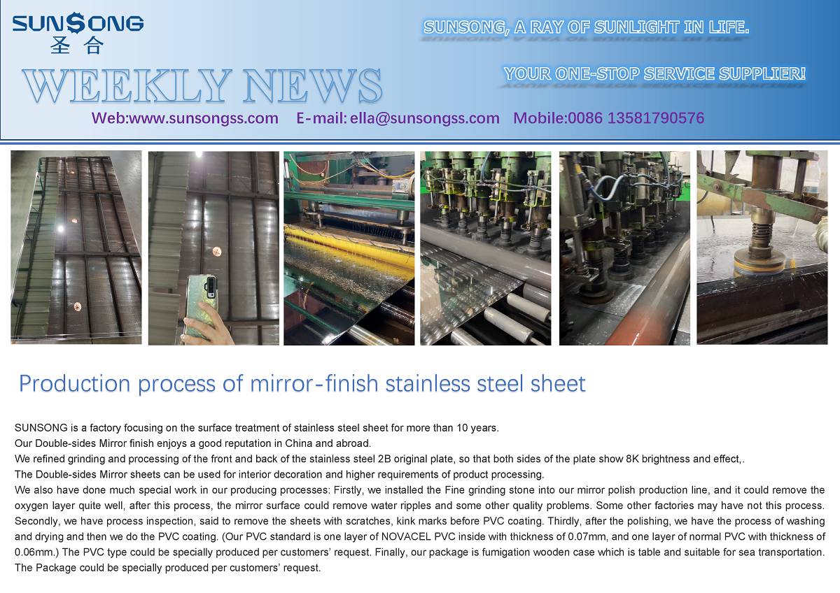 Production process of mirror-finish stainless steel sheet
