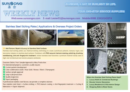 Stainless Steel Etching Plates | Applications & Overseas Project Orders