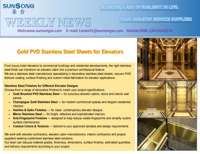 Gold PVD Stainless Steel Sheets for Elevators