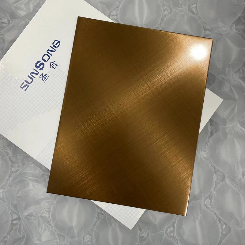 Cross Hairline PVD Coated Gold Rose Stainless Steel Sheet