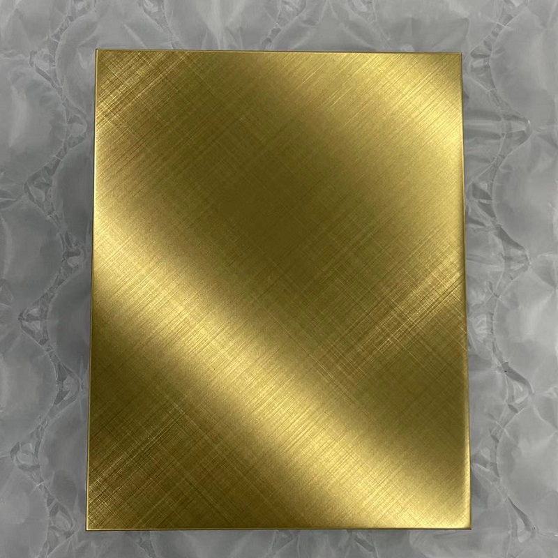 Cross Hairline PVD Coated Gold Stainless Steel Sheet